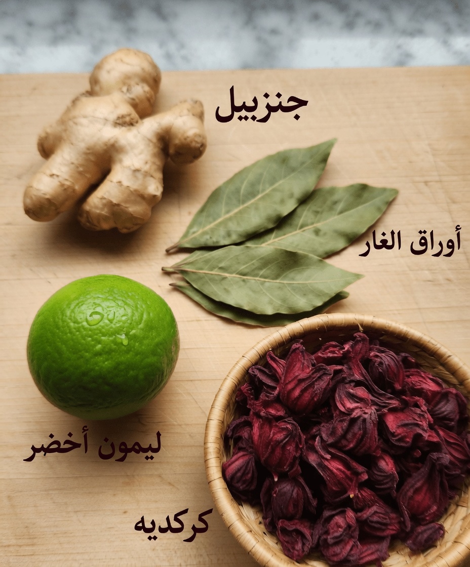 اكتشف كيفية تحضير مشروب الصباح بالزنجبيل والليمون وورق الغار والكركديه لروتينك اليومي للعافية