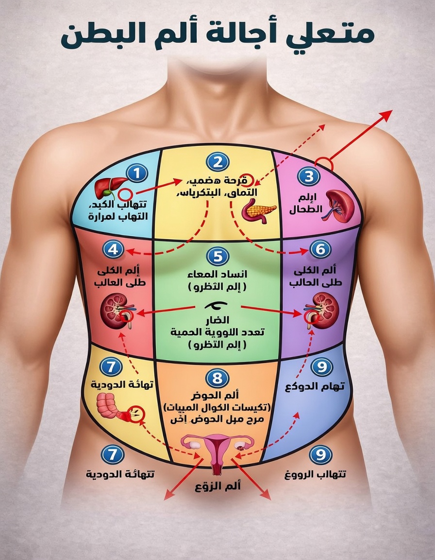 شرح مناطق انتشار ألم البطن: دليلك الكامل لفهم الألم في أجزاء مختلفة من البطن