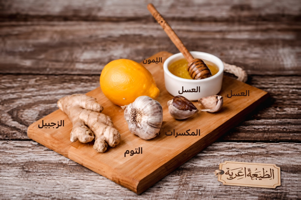 اكتشف الفائدة الصحية المدهشة من الزنجبيل والبصل والثوم والليمون والعسل للحيوية اليومية بعد سن الأربعين