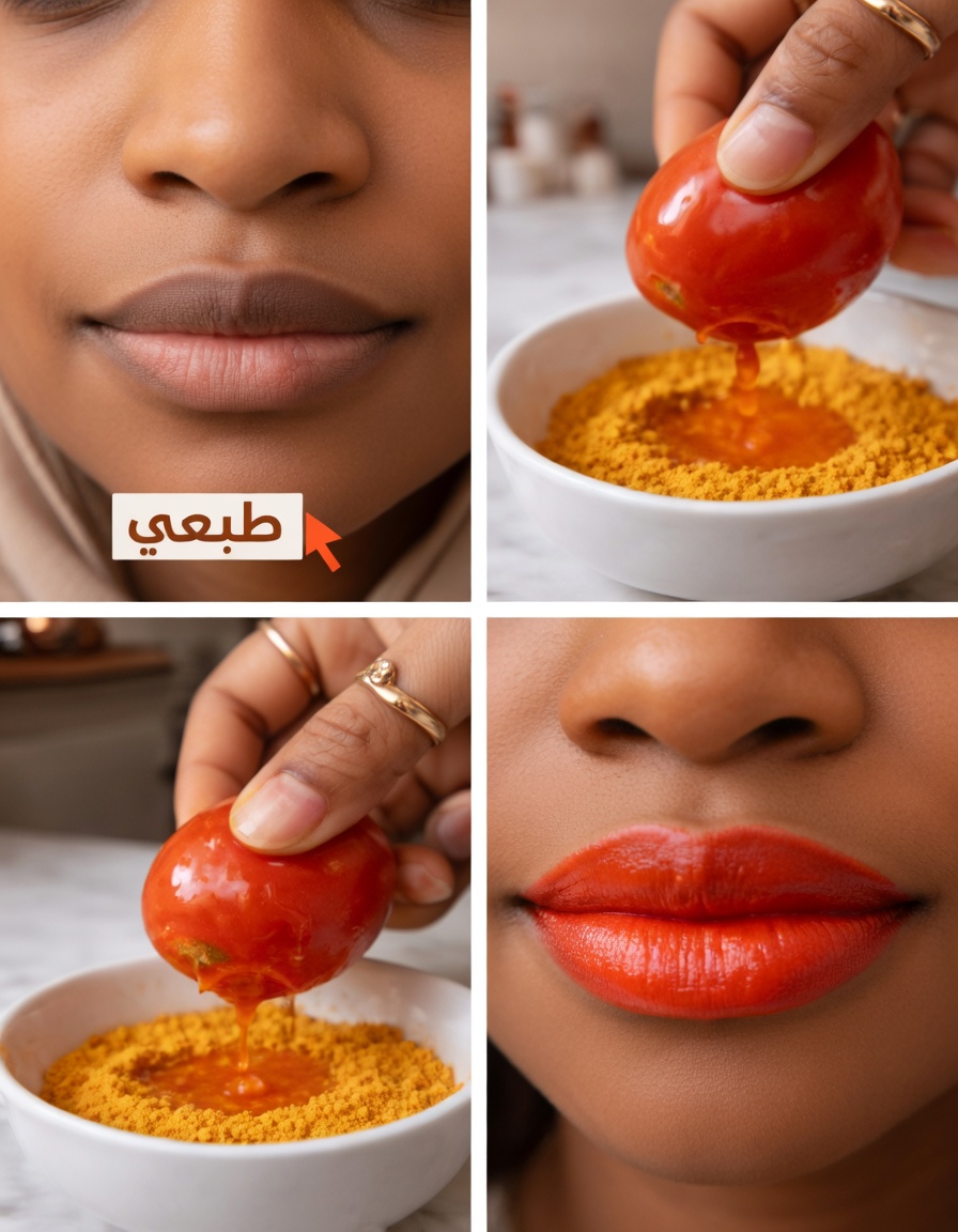 طريقة عمل كريم بسيط منزلي من الطماطم والكركم لمنح الشفاه لونًا ورديًا طبيعيًا في المنزل