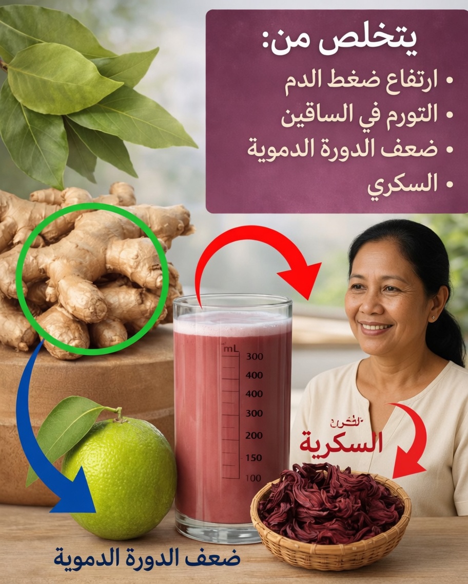 الزنجبيل وورق الغار والكركديه: مشروب عشبي منعش للعافية اليومية – الطقس اليومي الذي يهدّئ الهضم ويخفّف الالتهاب ويعزّز الحيوية