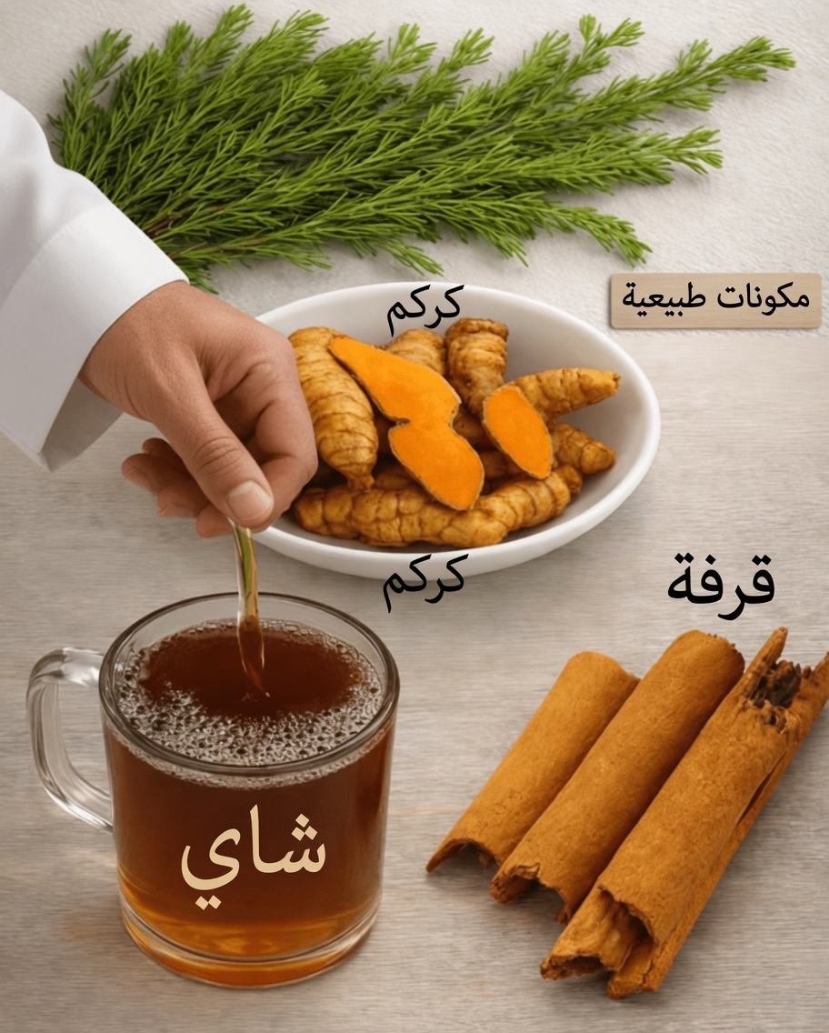 شاي أوراق الصنوبر والكركم والقرفة – مشروب طبيعي لدعم توازن صحي لمستوى السكر في الدم