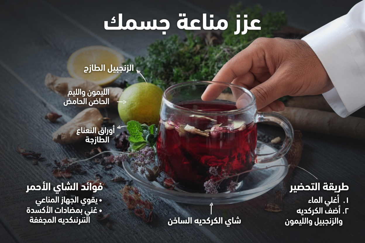 الزنجبيل وأوراق الغار والكركديه: مشروب عشبي منعش للعافية اليومية