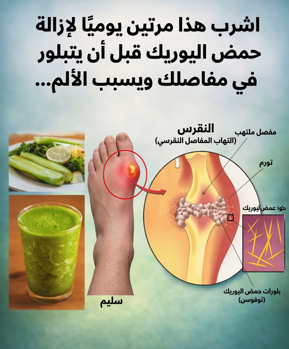 اشرب هذا مرتين يوميًا لإزالة حمض اليوريك قبل أن يتبلور في مفاصلك ويسبب الألم