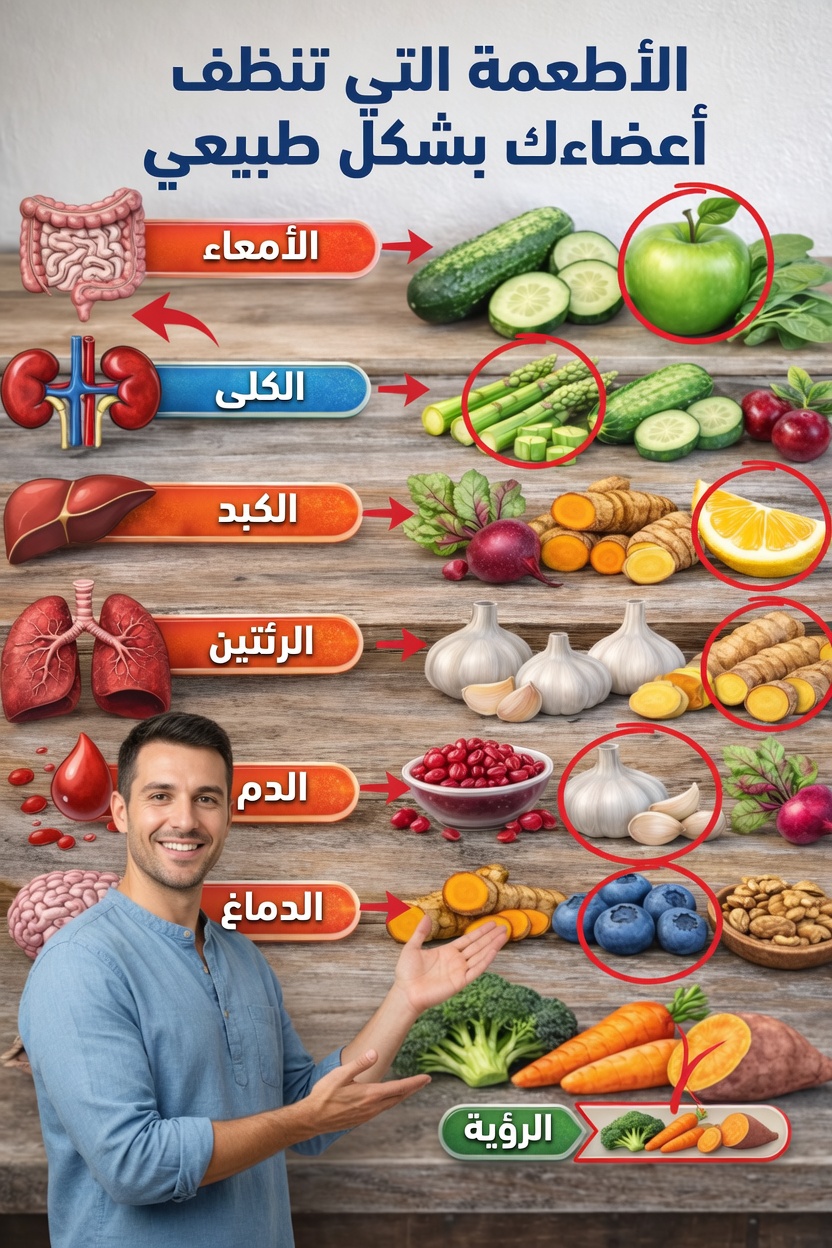 7 أطعمة يومية تساعد في دعم عملية التنظيف الطبيعية في جسمك