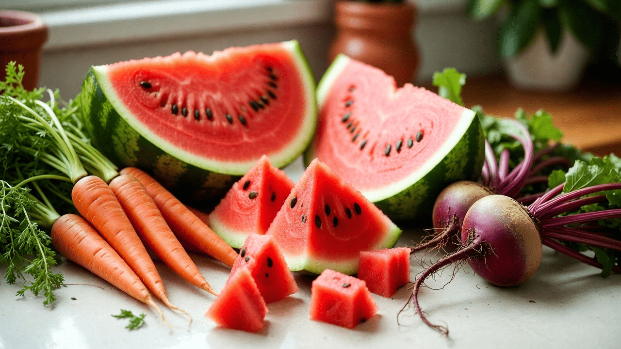 عصير منعش من البطيخ والجزر والشمندر والزنجبيل: وصفة منزلية غنية بالعناصر الغذائية وفوائدها الصحية المحتملة