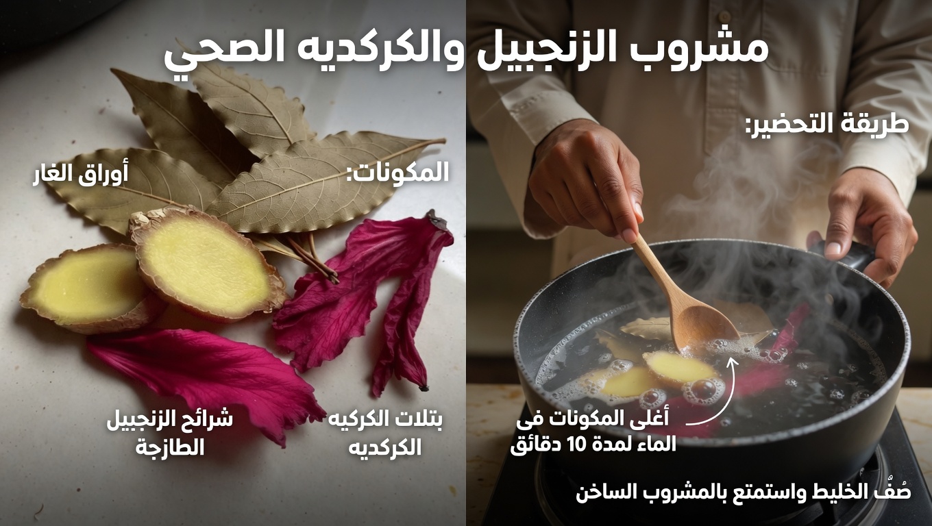 اكتشف مشروب الأعشاب المنعش بالزنجبيل وأوراق الغار والكركديه: طقس يومي بسيط لاستكشاف العافية
