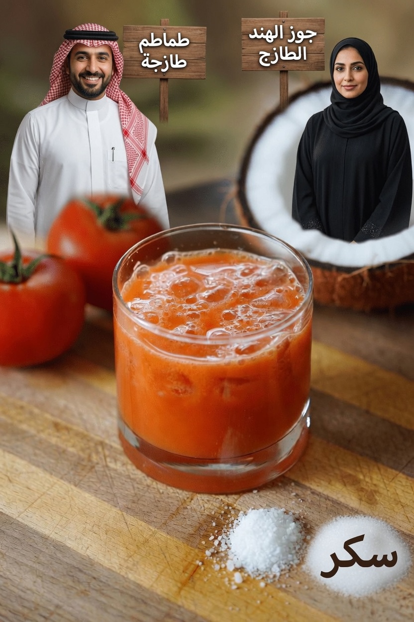 مشروب طبيعي بسيط بالطماطم وماء جوز الهند لدعم صحة الكلى والمسالك البولية والبروستاتا