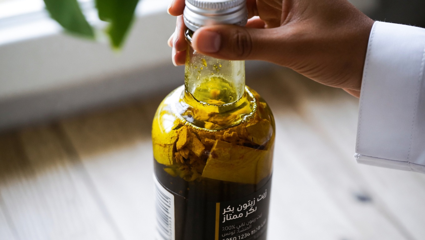 الزيت الطبيعي القوي المضاد للالتهابات: زيت زيتون بكر ممتاز مُنقوع بالكركم والزنجبيل