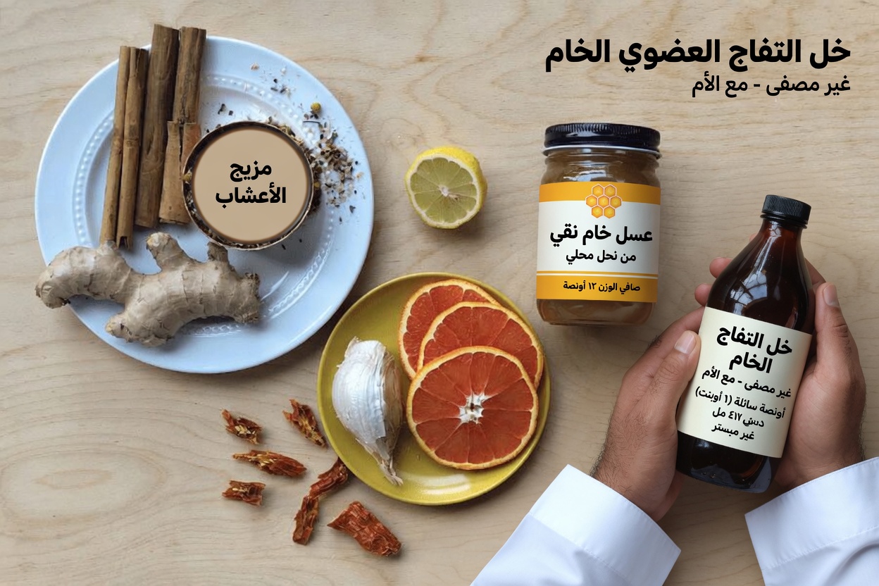 اكتشف مقوّي المناعة الشامل: جرعات سايدر النار بخل التفاح والزنجبيل والكركم والمزيد